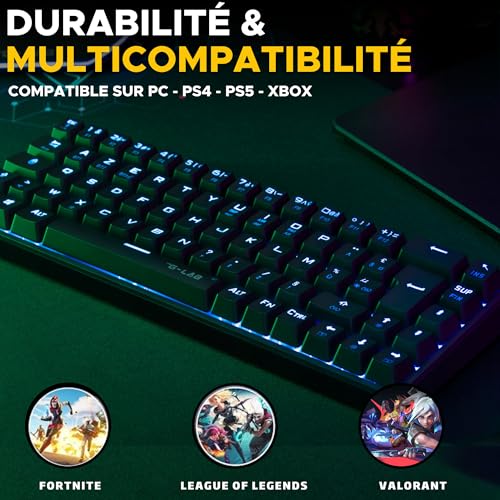 The G-Lab - Keyz Titanium - Tastiera Gaming 65% AZERTY, USB - Tastiera mecanica Switch Rosso - RGB 100% personalizzabile, anti-ghosting, macro programmabili - per PC, PS4, PS5, Xbox - New (nero) - Tastiera gaming - Immagine 5