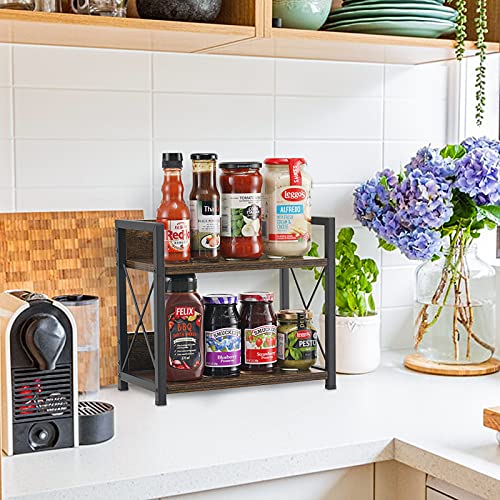 Giikin Countertop Shelf Organizer, 2 Tier Kitchen Spice Rack Organizer For Countertop, Wood Coffee Counter Shelf Organizer For Home (Rustic Brown) #TOP3