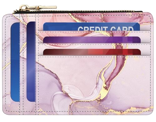 small wallet women, RFID thin wallet for women, thin ladies credit card holder (Pink Marble 1)