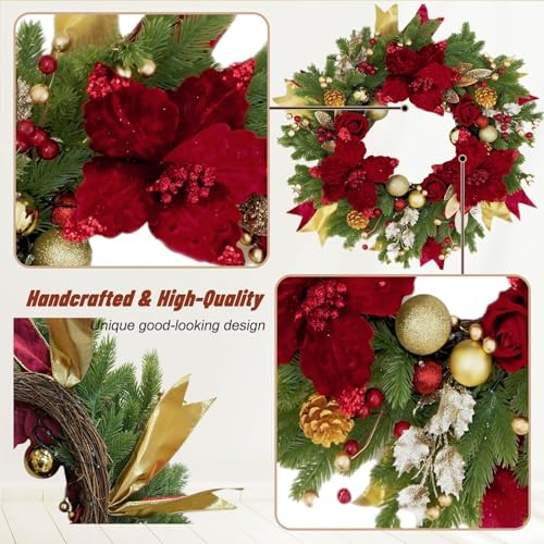 Couronne de Noël porte d'entrée d'hiver résistante aux intempéries extérieures - 4