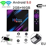 Leistungsstarke neue Chip-Features: H96 MAX Android TV BOX verwendet die neueste RK3318 64-Bit-Quad-Core-Cortex-A53-CPU, Mali-450 GPU, eine bessere Leistung bei der Bildverarbeitung. Bieten Sie Benutzern eine schnellere, ultraschnelle Bedienung und professionelle Bildverarbeitungserfahrung.