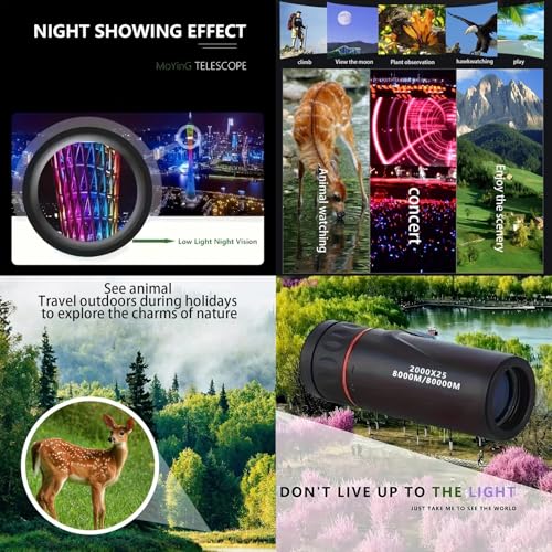 AYMBH 12X HD Monocular Telescope 2000x25 Waterproof Compact Pocket Scope for Bird Watching, Stargazing, Hiking, Travel, Sports, Camping High Power BAK4 Prism FMC Coating Non-Electric Durable With clip - Image 8