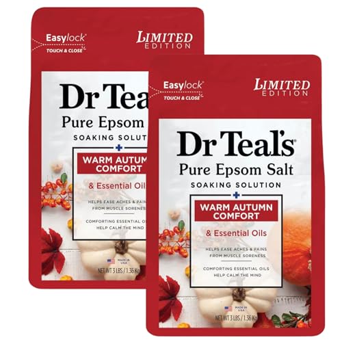 Dr Teals Warm Autumn Comfort Pure Epsom Salt Soak, 3 lbs Each - 2 Pack of Limited Edition Fall Scent (Autumn)
