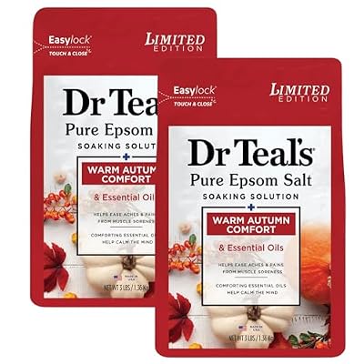 Dr Teal's Warm Autumn Comfort Pure Epsom Salt Soak, 3 lbs Each | 2 Pack of Limited Edition Fall Scent (Autumn)