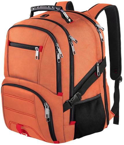 LTINVECK Extra Large 50L Travel Laptop Backpack, Computer bag Backbag with USB Charging Port, TSA Friendly Durable Big RFID Heavy Duty Business Tech Backpack Fits 17 Inch Laptops for Men Women, Orange