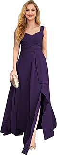 Chiffon Bridesmaid Dresses Long Sleeveless Pleated Formal Dress Ruffle Evening Gown with Slit - Buy now