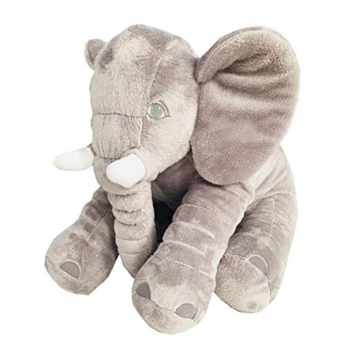 Almofada Travesseiro Elefante de Pelúcia para Bebê Dormir Cinza 60cm - LuckBaby
