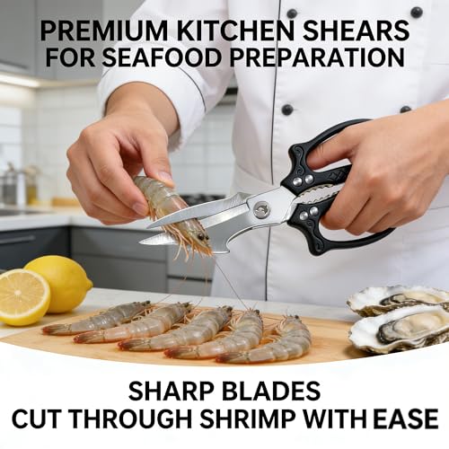 Kitchen Scissors All Purpose - Stainless Steel Kitchen Shears, Sharp Black Meat Scissors Dishwasher Safe, Heavy Duty Poultry Shears, Japanese Cooking Scissor for Food, Chicken,Turkey, and More — view 6