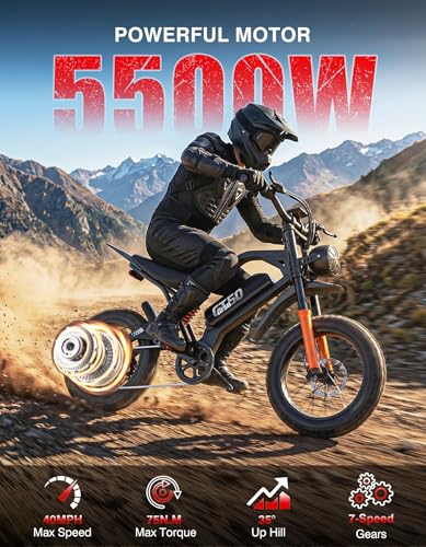 Image of Misodo Electric Dirt Bike for Adults Teens, 20 inch Fat Tire Electric Bike, 5500W Peak, 100 Miles Range, 7-Speed Mountain Ebike, Electric Bicycle, 48V Removable Battery, Hydraulic Brakes, Full Suspension