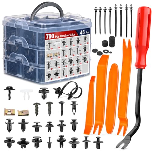 Nilight 795Pcs Car Push Retainer Clips Auto Fasteners Kit Included 16 Sizes Nylon Bumper Fender Rivets Door Trim Panel Clips with 5 Fasteners Remover 10 Cable Ties for Toyota GM Ford Honda Chevy