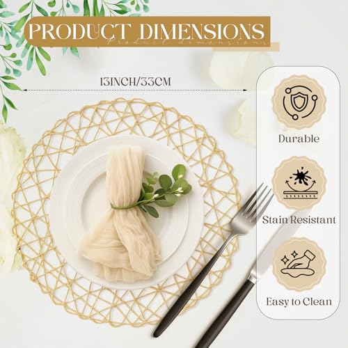 Geosar Round Woven Placemats Bulk Rustic Paper Braided Placemats Boho Natural Non slip Heat Resistant Table Mats for Wedding Party, Dinner Table Centerpiece Decoration, 13 Inch (White Beige,24 Pcs) by Geosar - Used condition - Image 3