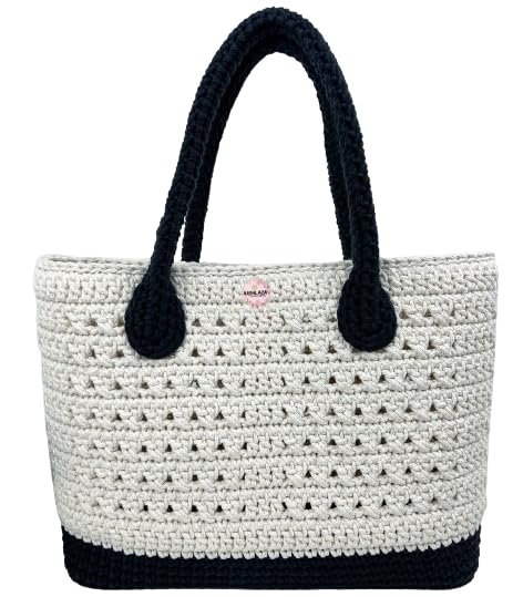 ARSHLAZA Womens Crosia Cotton Handmade Bag Shoulder Bag Off White And Black Bag Crochet Market Bag Crochet Beach Bag Gift For Special Occasion Beautiful Pack Of 1 [Crosb1] (B0CNTV6T6Q) Amazon Price History, Amazon Price Tracker