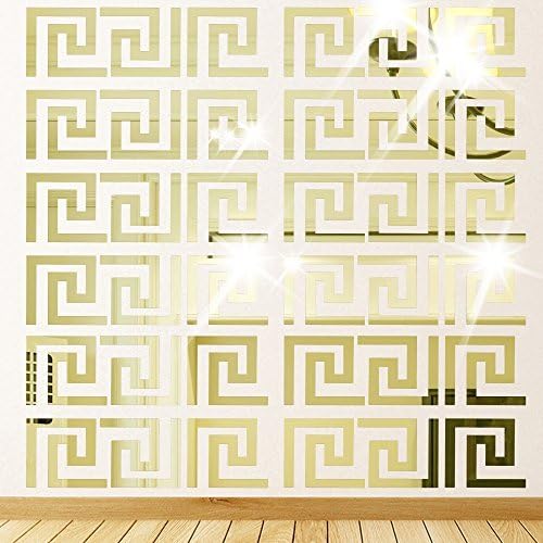 Himerus Mirror Wall Stickers Vintage Greek Key Geometric Pattern Removable Wall Decals DIY Vinyl Art Wall Sticker Art Home Decoration for Window Bedroom Sitting Room, 10 Pcs Gold