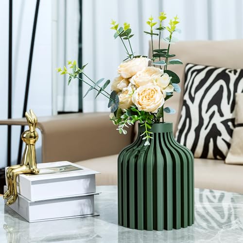 Small-Vase-for-Centerpiece-Table-DecorationsUnique-Vase-for-Home-DecorUnbreakble-Round-Vase-for-Fake-FlowersPampasPerfect-for-WeddingPartyDingingKitchen8-inch-Green Small Vase for Centerpiece Table DecorationsUnique Vase for Home DecorUnbreakble Round Vase for Fake FlowersPampasPerfect for WeddingPartyDingingKitchen8 inch Green