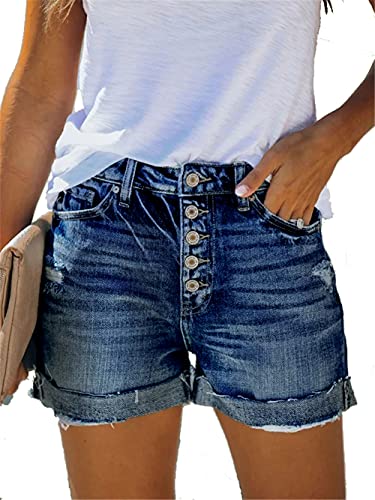 Image of Angerella Denim Shorts for Women Mid Rise Ripped Jean Shorts Stretchy Folded Hem Hot Short Jeans