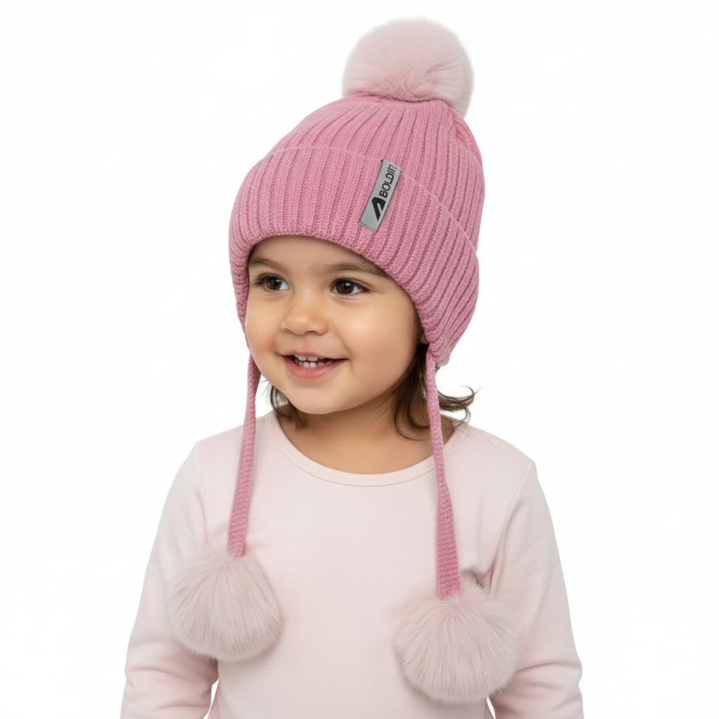 Boldfit Kids Winter Cap (1-4 Years) Soft Knit Woollen Skull Cap for Children Warm Beanie for Kids for Outdoor, Ski, Cycling, Cold Weather Protection Kids Winter Wear Beanie Hat Pom Pom-image-39