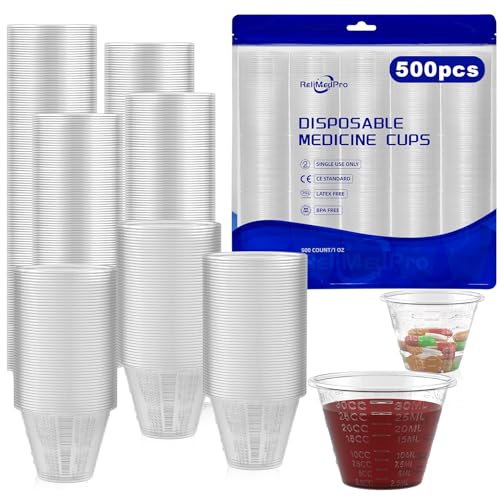 ReliMedPro Disposable Medicine Cups, 500 Pack, 1 oz, Graduated