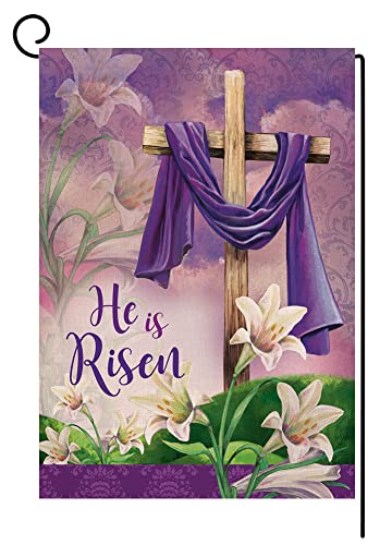 Sambosk He is Risen Spring Easter Small Garden Flag Vertical Double Sided Burlap Welcome Farmhouse Yard Outdoor Decoration 12 x 18 Inches