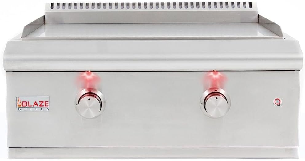 Blaze Premium LTE Built-In Natural Gas Griddle | 30-Inch Stainless Steel Flat Top with 36,000 BTUs | Illuminated Control Knobs | Push-and-Turn Flame Thrower Ignition | BLZ-GRIDDLE-LTE-NG
