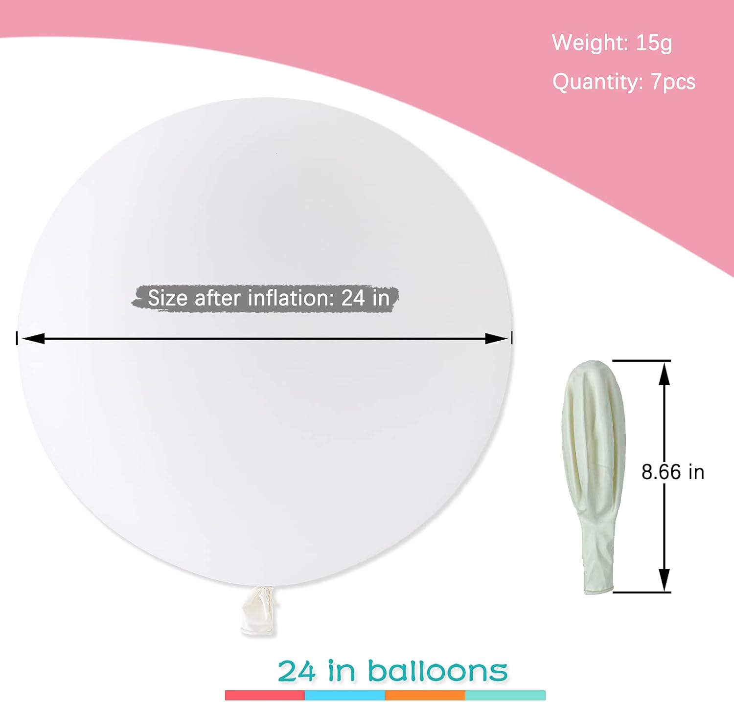 IN-JOOYAA 7Pcs 24 Inch Balloons Giant Round Balloons Large Balloon For Wedding Baby Shower Birthday Decorations (White)