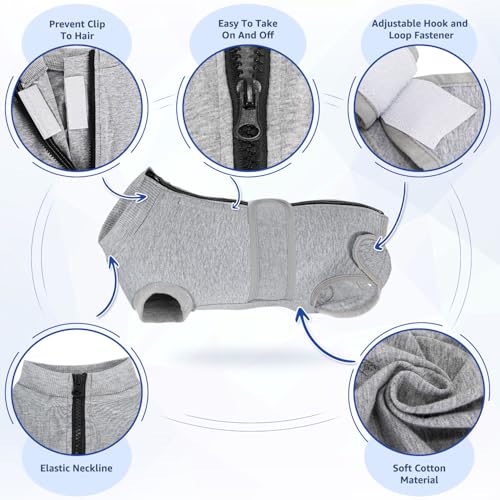 Image of Lukovee Recovery Suit for Dogs, Spay Neuter Surgery Suit Onesie Female Male | Zipper Easy On Off, Adjustable, Onesie Abdominal Wounds Prevent Licking, Cone E-Collar Alternative (Grey, 4XL)
