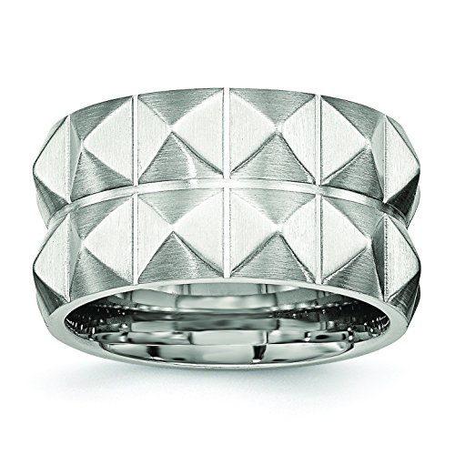 Mens 12mm Stainless Steel Brushed and Faceted Wedding Band Ring Size 8