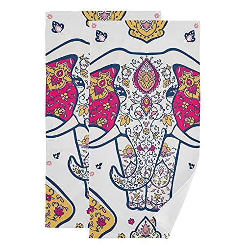 Absorbent Hand Towel Mandala Elephant Decorative Guest Towels 2 Pieces Soft Face Fingertip Towels For Bathroom Kitchen Gym Yoga - (28"X14") #TOP5