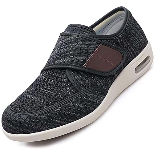 Zapatos Diabeticos Extra Anchos Para Pies Hinchados Zapatillas Terapéuticas Ortopédicas Para Hombres Zapatos Caminar Ancianos Con Velcro Zapatillas Edema Mujer Zapatos Antideslizantes,Black gray,45 Cover