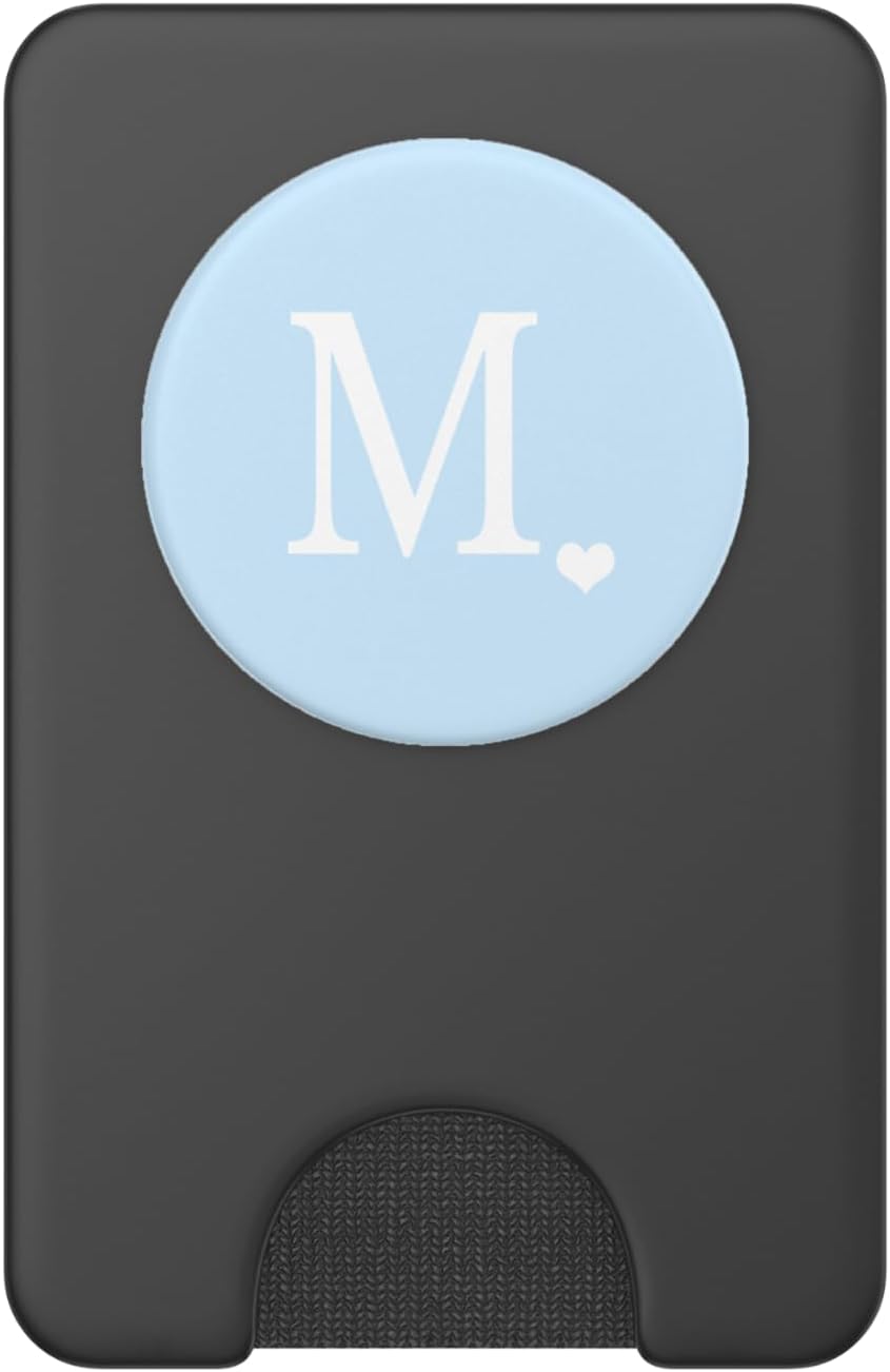 White Initial Letter M Heart Monogram On Pastel Light Blue PopSockets PopWallet for MagSafe