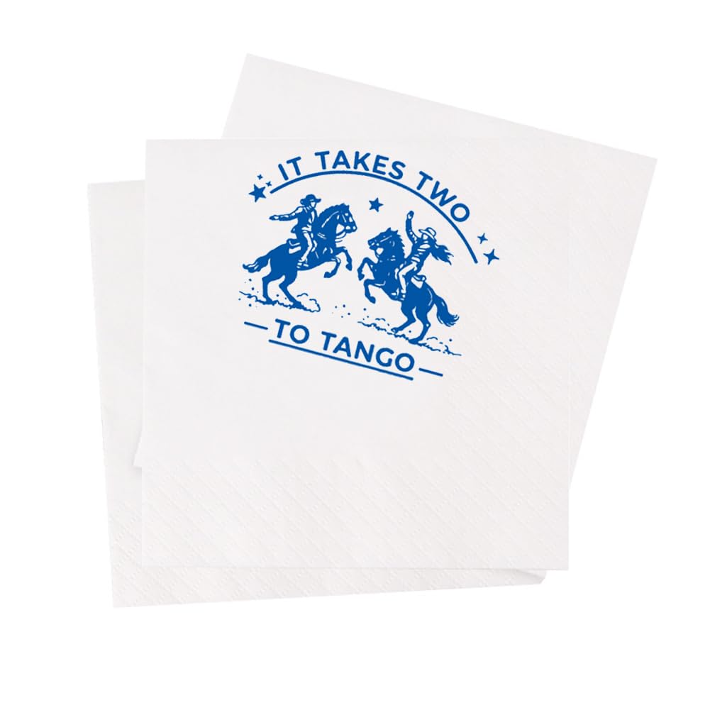 VOWFOO It Takes Two to Tango Cocktail Napkins Western Cowboy Cowgirl Proverb Country Rodeo Horse Retro Vintage Party Disposable Bar Paper Napkins