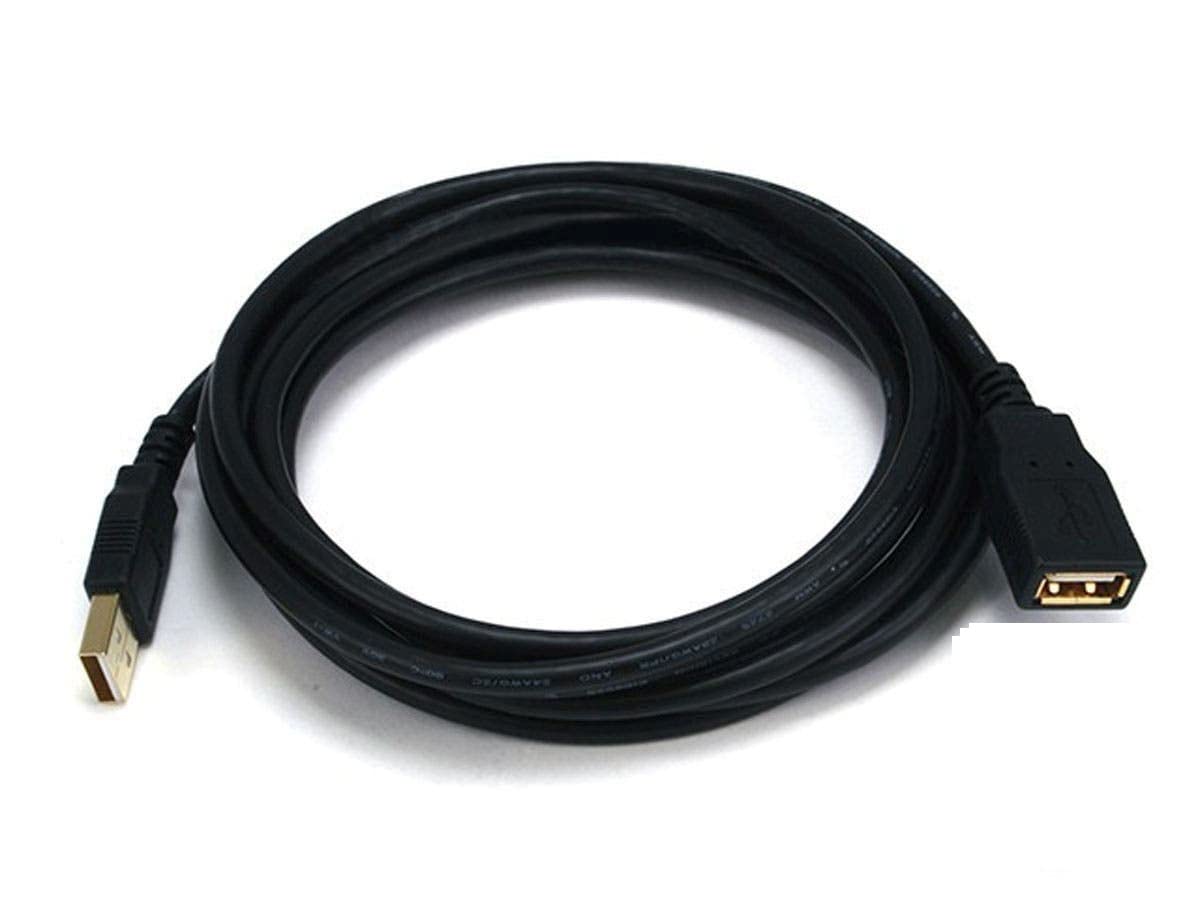 Monoprice USB Type-A to USB Type-A Female 2.0 Extension Cable - 10 Feet - Black (3 Pack) 28/24AWG, Gold Plated Connectors
