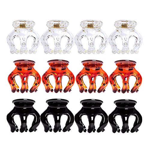 RC ROCHE ORNAMENT 12 Pcs Womens Premium Plastic Hair Clip Ponytail Bump Up Updo Volumizer Volume Maker Insert Claw Jaw Clasp Comfy No Slip Grip Beauty Girls Accessory Pin, Small Clear Brown and Black