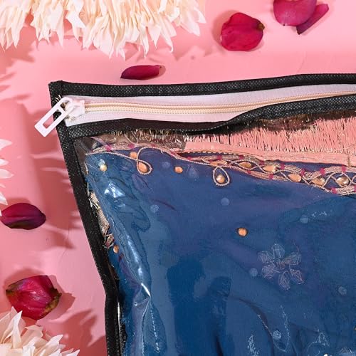 Image of Lify transparent Saree Covers /Saree Bags /Storage Bags /Clothes Covers with Zip Lock Combo (Suitable for Single Saree Pack)- Black, Grey & Golden Color (Golden 20 Pcs)