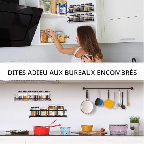 Lot de 4 étagères à épices murales en métal - Sans perçage - Pour réfrigérateur - Noir – vue 6