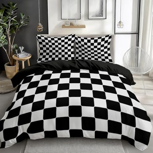 Buohwiwe Bettwäsche 140x200 Schwarz-Weiß Kariert Bettbezug 140 x 200 cm 3...