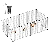 SONGMICS Freilauf, DIY-Kleintiergehege, Kleintierkäfig, Kaninchen, Meerschweinchen, Metallgitter, 143 x 73 x 46 cm, schwarz LPI01H