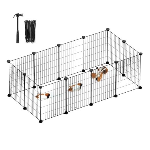 SONGMICS Freilauf, DIY-Kleintiergehege, Kleintierkäfig, Kaninchen, Meerschweinchen, Metallgitter, 143 x 73 x 46 cm, schwarz LPI01H