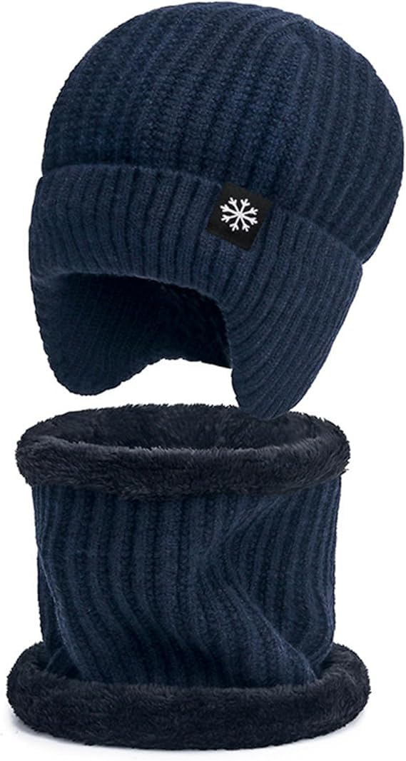 Winter Beanie Hat & Scarf Set for Men & Women | Warm Knit Skull Cap with Fleece-Lined Neck Warmer | Soft, Stretchable Cold Weather Protection