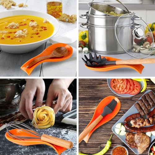 Image of Hasense Spoon Rest for Stove Top, Cooking Spoon Holder for Kitchen Counter, Porcelain Utensil Rest for Spatula, Ladle and Tong, Modern Classic Kitchen Coffee Bar Decor, Housewarming Gift, Orange