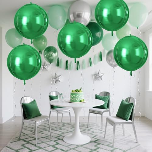 Image of 9 Pcs Green Round Foil Balloons,22 Inch Metallic Green Round Balloons | Giant 4D Round Ball Balloons Green For St Patrick's Day Birthday Baby Shower Jungle Safari Party Decorations
