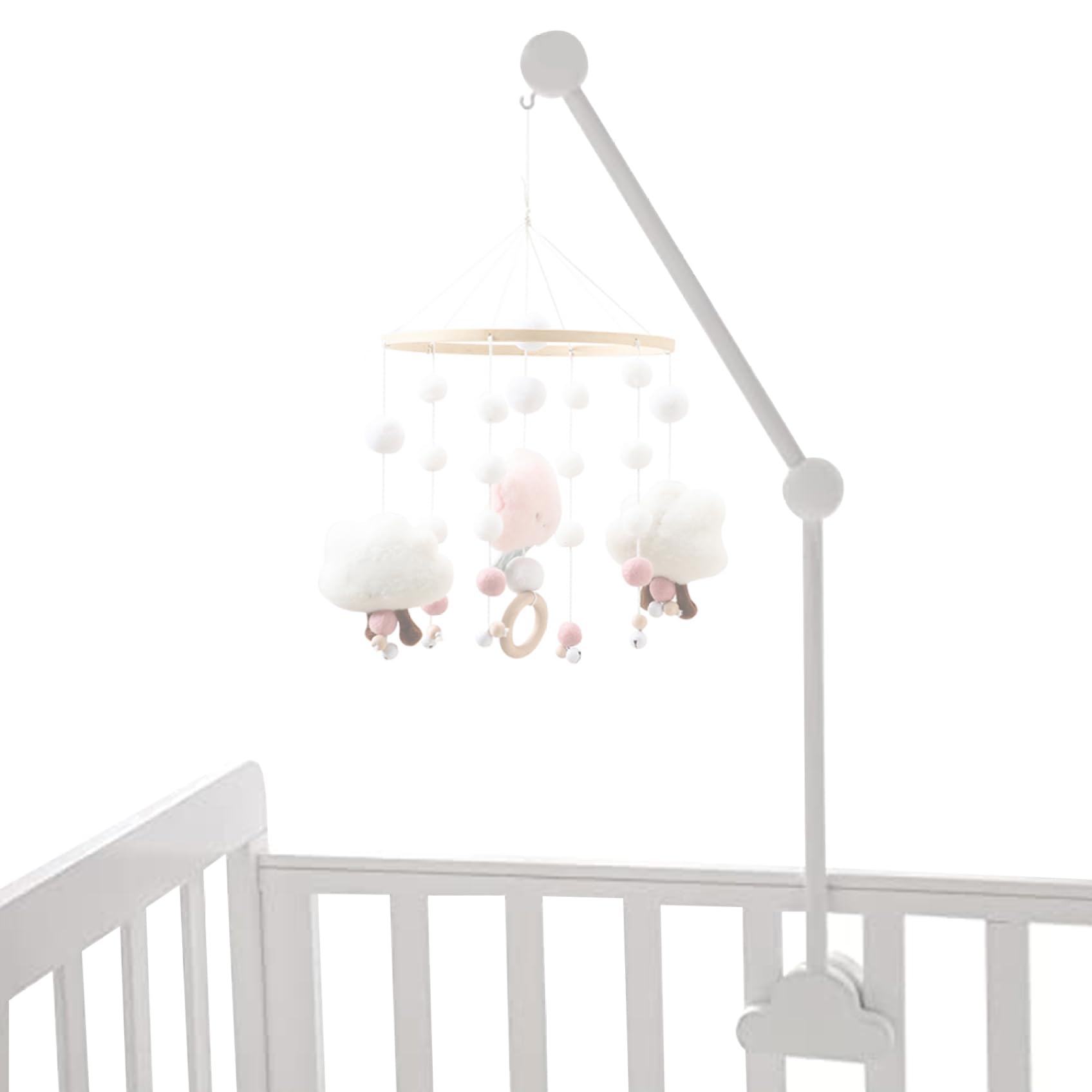 Wedhapy Mobile Arm for Baby Cot Baby Crib Mobile Arm 27.17inch Wooden Cloud Design Detachable Adjustable Holder Cute Cot Bed Bell Wind Chimes Hanger Bracket