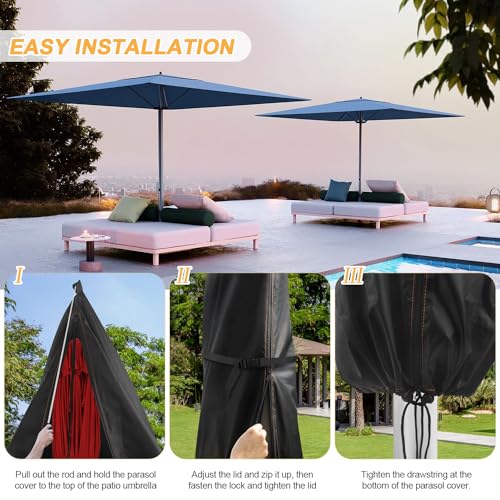 HEIMUNI Funda para Sombrilla Ø 3 a 5 m, Grande Funda Parasol Excentrico con Varilla Funda para Parasol de Jardín Impermeable Tela Oxford 420D Funda Sombrilla Terraza Exterior Anti Viento (280x65/65cm) - imagen 6