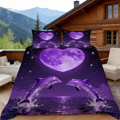 Housse de Couette 200x200 Dauphins Violets Microfibre Lit Double - 5