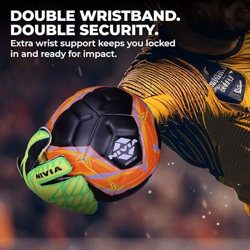 Image of Nivia Spider Green Goalkeeper Gloves for Men & Women, Hyper Grip Latex Palm, Embossed Cushioned PVC Backhand, Positive Cut, Airculated Sweat Management Design, Green (Medium)