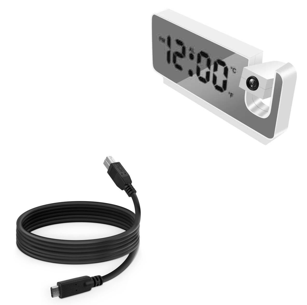 BoxWave Cable Compatible with OnLyee Projection Alarm Clock CR1024 - DirectSync - USB B to USB 3.1 Type C, USB B to C Sync Cable - 6ft - Black