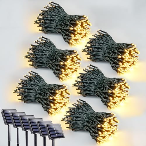 Solar String Lights Outdoor 6 Pack 600 LED 198FT Christmas Light Warm White
