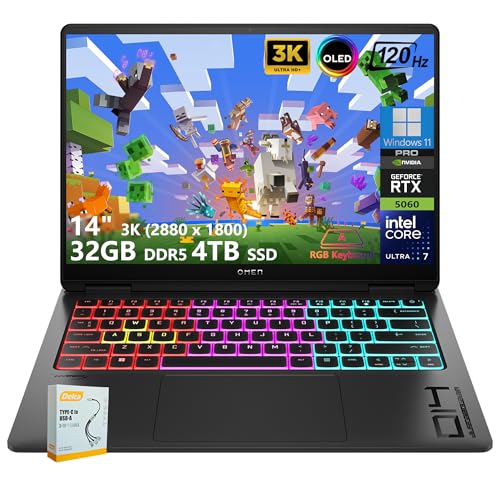 HP Omen 14 Transcend AI �Q�[�~���O�m�[�g�p�\�R�� | 14�C���` 3K OLED 120Hz (100% DCI-P3)| Intel Core Ultra 7 255H | 32GB DDR5 4TB SSD | NVIDIA G