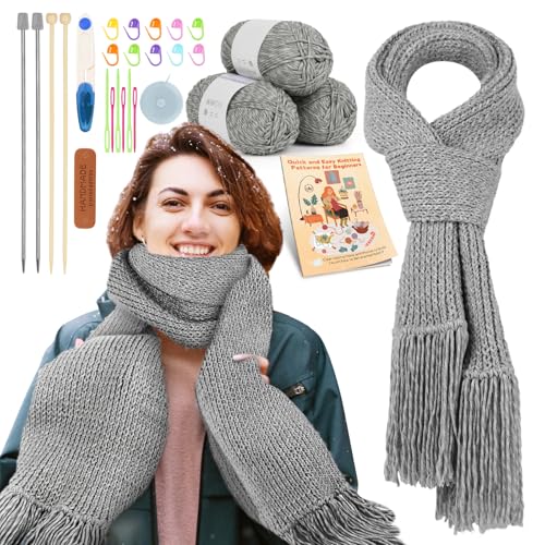 Katech Kit de tricô para iniciantes, kit de tricô de cachecol para adultos, kit de tricô para inicia