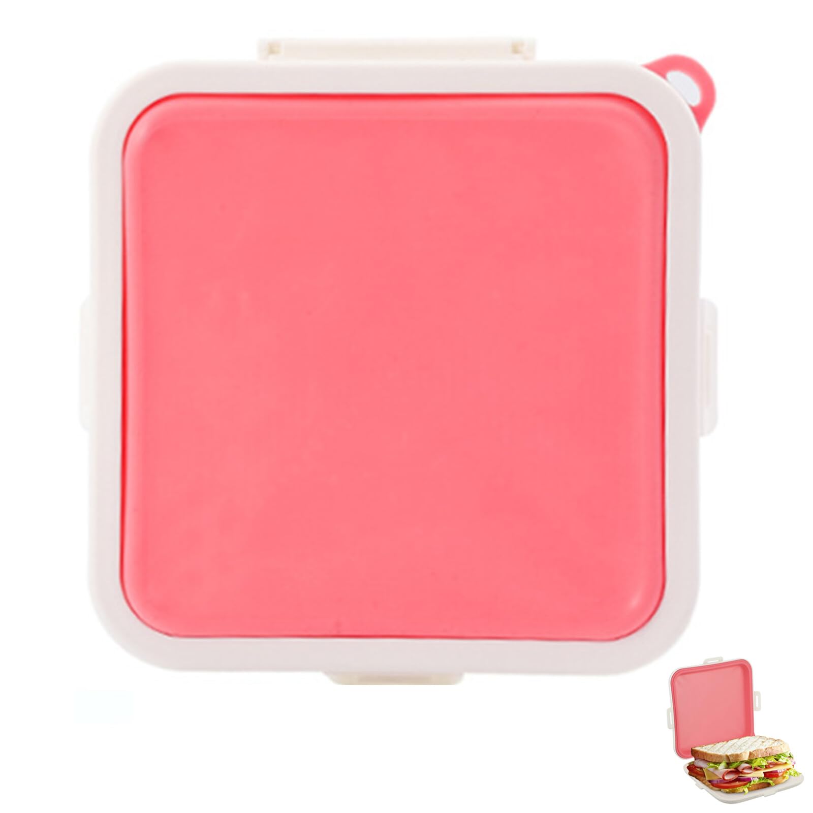 VZU Sandwich Box, Sandwich Container, 15.5×15.5×2.5 cm, Reusable Sandwich Container, Sandwich Boxes with Lids, Portable Lunch Box Sandwich Case, Square Silicone Sandwich Case(Pink)