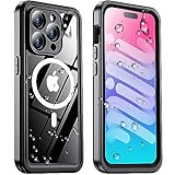 Temdan Magnetic for iPhone 15 Pro Case Waterproof,Built-in Screen Protector[IP68 Underwater][15FT Military Dropproof][Dustproof][Compatible with MagSafe] 360 Full-Body Shockproof Phone Case-Black